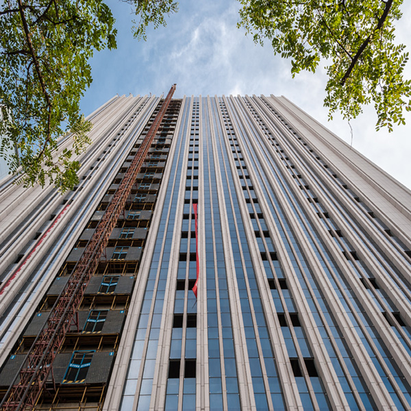 Under-costruction skyscraper in Lanzhou (Gansu province, China) seen from the bottom